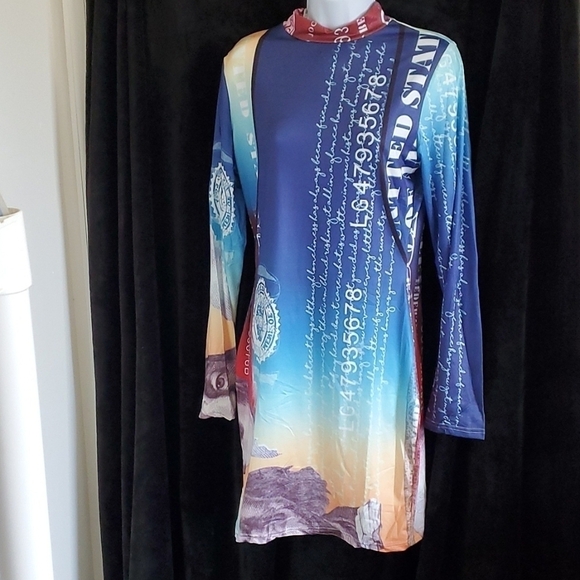 Women blue and red Benjamin Franklin Long-sleeved Midi Dresses. Sizes M and L. - Picture 2 of 6